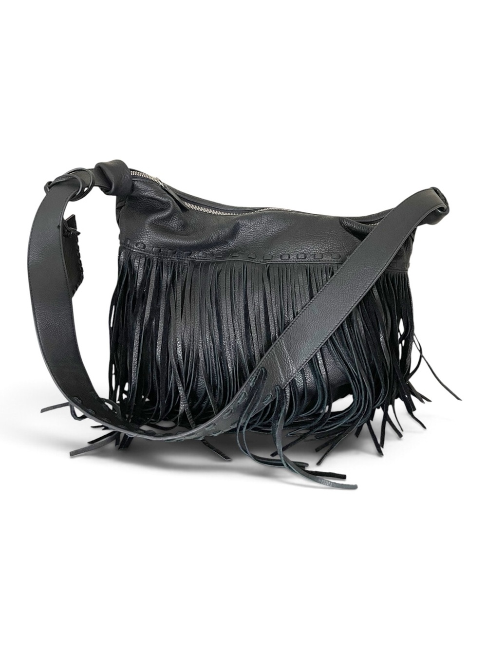 RRL Double RL Ralph Lauren Black Leather Western Fringe Hobo Shoulder Bag - Picture 14 of 14